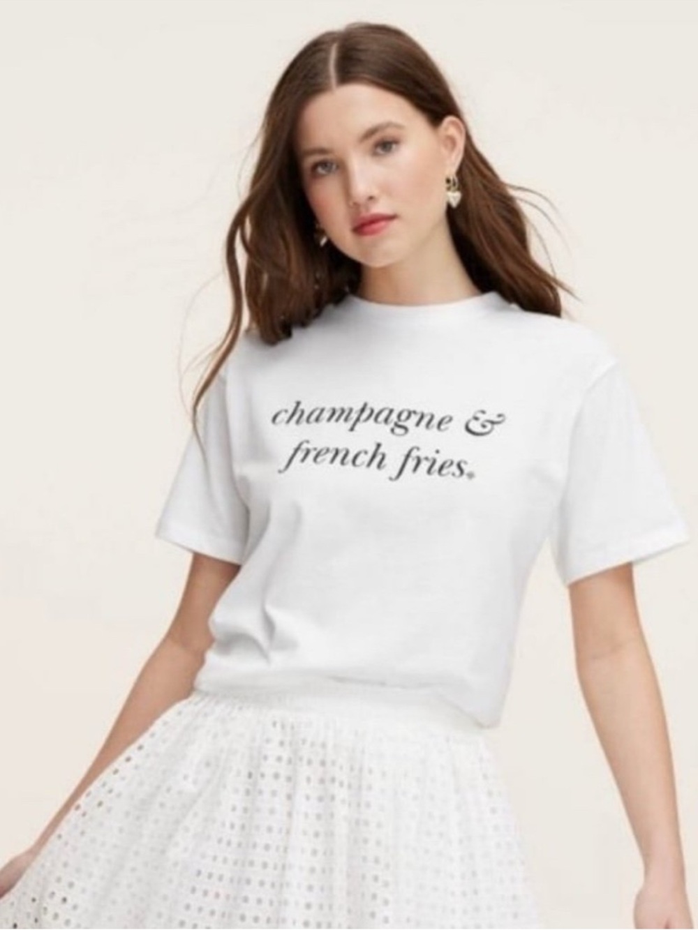 kate spade White "champagne & french fries" Short Sleeve Tee
